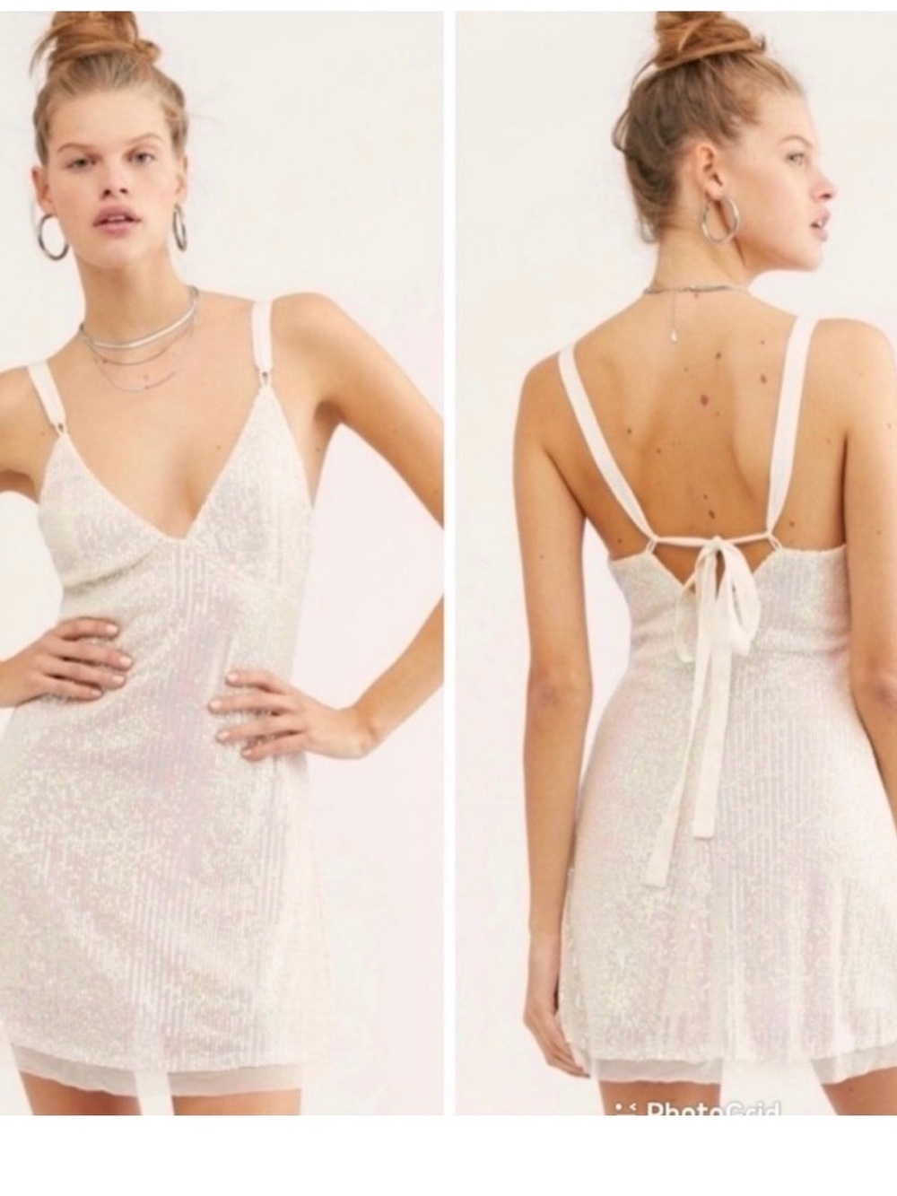 Free People Iridescent White Sequin Mini Dress